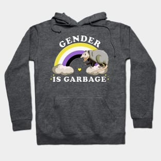 Gender Is Garbage Genderfluid Non-Binary LGBTQ Pride Opossum Hoodie